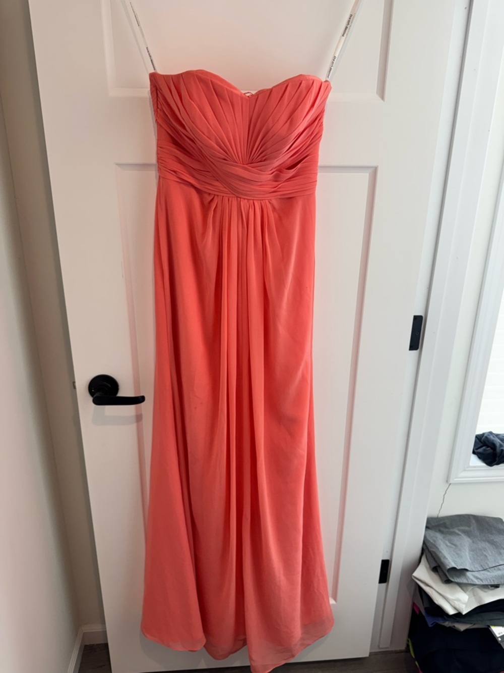 David's Bridal Coral Strapless Chiffon Gown